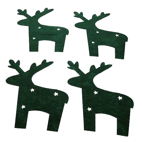 Homoyoyo 4 Piezas Bolsas para Cubiertos con Diseño de Reno Navideño Verdes Porta Tenedores y para Decoración de Fiestas Navideñas