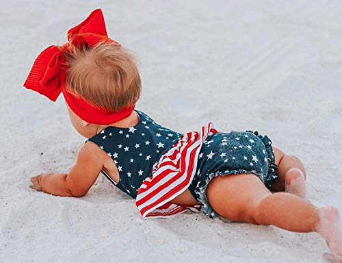 WASAIGOOD Newborn Baby Girls 3Pcs 4th of July Outfits Sleeveless Tank Tops Ruffles Shorts Clothes with Headband3