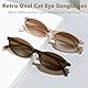 FSMILING 4 Stück Retro Ovale Sonnenbrille Damen Braun Vintage Cateye Sonnenbrille Oval Trendy 90er Klein Schmal Katzenaugen Sunglasses