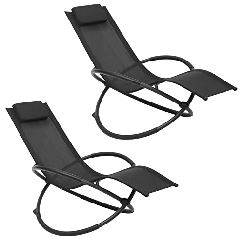 WOLTU 2er Set Schaukelliegen Outdoor, Klappbare Relaxliegen mit Kopfstütze und Armlehnen, Schwingliege für Garten Balkon Terrasse, Schwarz