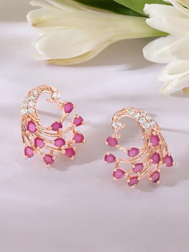 Image of Rubans Stud Earrings Oversized Fashionable American Diamond Stylish Jewellery Gift for Women & Girls