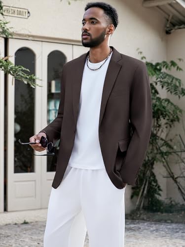 Image of MAGE MALE Men's One Button Suit Jacket Elegant Solid Color Blazers Slim Fit Lightweight Sport Coats Blazer