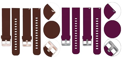 Image of ACM Pack of 2 Watch Strap Silicone Belt 22mm compatible with Beatxp Unbound Neo Smartwatch Casual Classic Band (Brown /Purple)