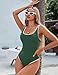 BMJL Women's Tummy Control Swimsuits Ribbed One Piece Bathing Suit Slimming High Cut Monokini Swimwear(M,Blackish Green)