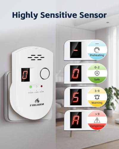 Miniatura 5 de Firlarm - Detector De Fugas, Alarma De Gas Lpg Gas Natural Ciudad, Monitor De Gas Metano Propano Butano