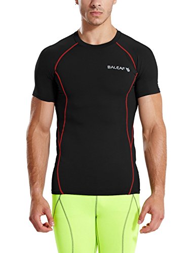 BALEAF Men's Short Sleeve Compression Shirts Gym Base Layer Compression Tops Color Red Size XL