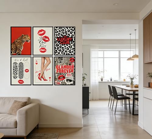 KKP 6Pcs Leopard Canvas Wall Art, Trend Cheetah Prints Posters, Red Room Aesthetic Decoration, Y2k Vintage Pictures Wall Decor for Teen Girls Bedroom Apartment Dorm 12x16 Inch Unframed by KKP - Used condition - Image 7