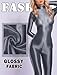 Women Shiny Metallic Catsuit Glossy Stretchy Bodysuit Sheer Bodycon One Piece Costume Lightweight Footed Long Sleeve Jumpsuit Grey XL