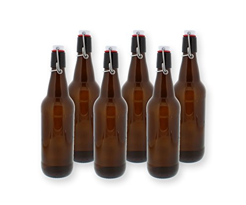 Swing Top Bottles w/Caps - 16.9oz, Amber Glass, Reusable for Homebrew - 6 pack