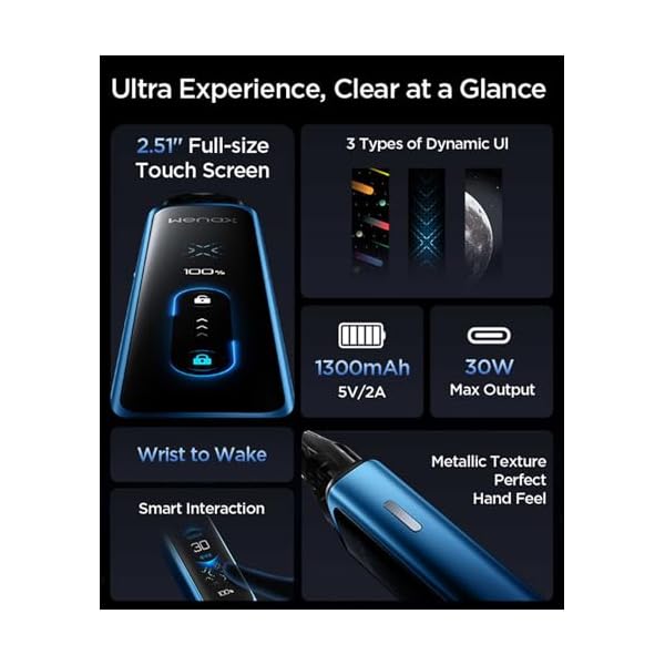 GEEKVAPE Wenax Q Ultra Kit Intégré 1300mah Batterie Avec 3ml q Pod Cartouche 0.4/0.8ohm Vaporisateur De Cigarette Écran Tactile Pleine Grandeur De 2,51 Pouces Sans Nicotine (Argent dépoli)