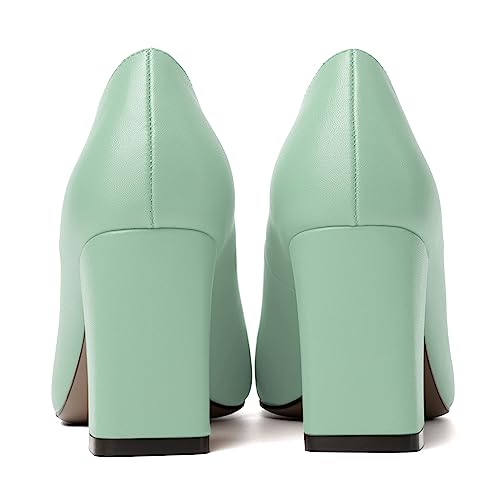 Image of MODENCOCO Womens Sexy Formal Matte Slip On Square Toe Work Block High Heel Loafers Shoes 3.5 Inch