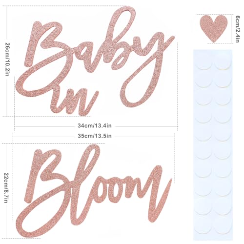 Image of Rose Gold Baby in Bloom Sign Baby Shower - Large Glitter Baby Shower Felt Banner Letters for Arch Backdrop Gender Reveal Girl or Boy Theme Pregnancy Announcement Party Wall Decorations