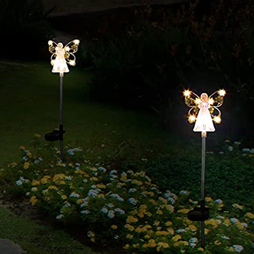 Shuwnd 2Pcs Fairy Garden Ornaments Outdoor Solar Pathway Lights, Flower Fairy Resin Figurine Lamp For Courtyard Lawn, Commemorate Gift (Yellow) #TOP5