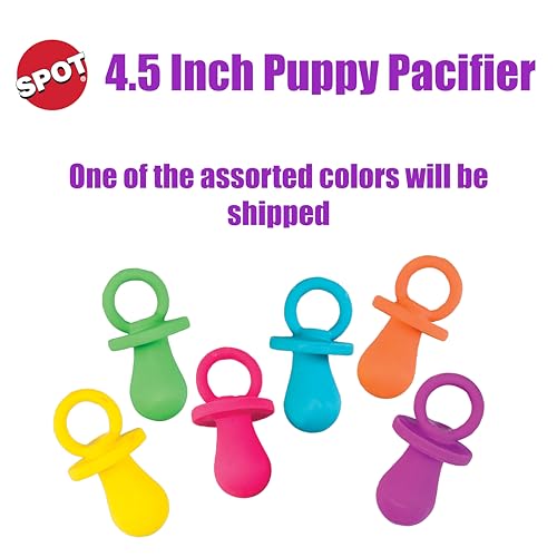 SPOT Puppy Pacifier Latex Dog Toy – Soft Binky-Shaped Chew for Teething Puppies & Small Dogs, 4.5 Inch, for Light Chewers Only, Squeaky Natural Latex, Assorted Colors - Thumbnail 2
