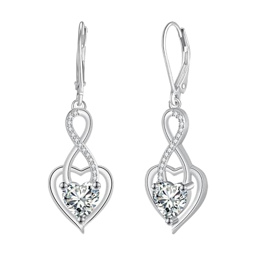 J.MUEN Pendientes Infinito Corazon Plata de Ley 925,Pendientes Colgantes de Circonia Cúbicapara Mujer,Joyas para Novia Esposa Madre