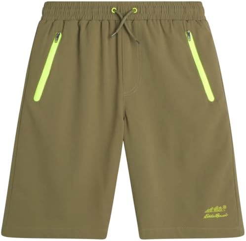 Eddie Bauer Boys' Active Shorts - Quick Dry Athletic Shorts - Hybrid Mesh Performance Shorts for Boys (2-16), Size 8, Dark Green