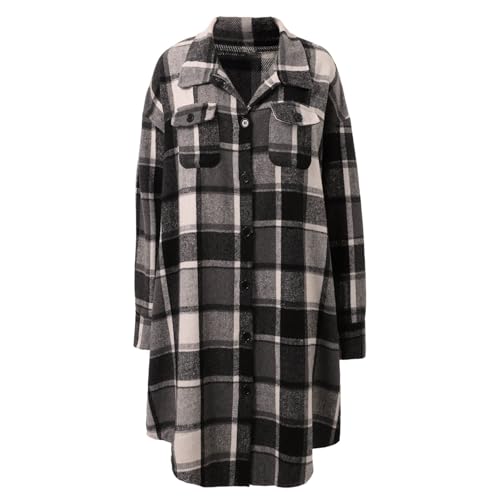Abrigo largo de forro polar a cuadros negro ropa de moda 3