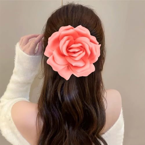 Image of Flower Brooch Pins for Women 5.5in Lapel Pins Large Rose Floral Brooches Dainty Satin Fabric Brooches Rose Flower Hair Clips Wedding Party Dance Clothes Accessories Jewelry