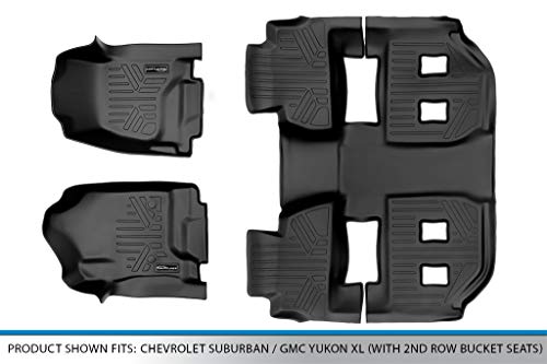 Maxliner Floor Mats 3 Row Liner Set Black Compatible With 2015-2020 Chevrolet Suburban/Gmc Yukon Xl (With 2Nd Row Bucket Seats) #TOP4