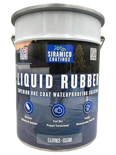 Siramico Coatings Liquid Rubber Roof Coating | 5 Litres | Instant Leak Seal Technology I Quick Drying, One Coat Waterproofing Sealant | Black, Grey & Clear (Clear, 5 Liters)