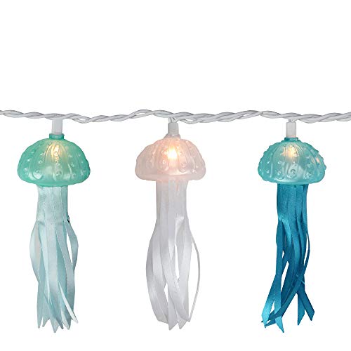 Dennis East 10 Blue, Green and White Jelly Fish Summer Patio String Lights – 8.5 ft White Wire