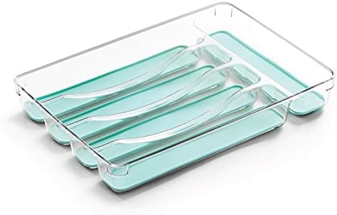 BINO 5-Slot Silverware Organizer for Drawer | Plastic Utensil Organizer for Kitchen Drawers | Silverware Tray for Drawer Organization | Utensil Kitchen Drawer Organizer w/ Grip Lining (Aqua)