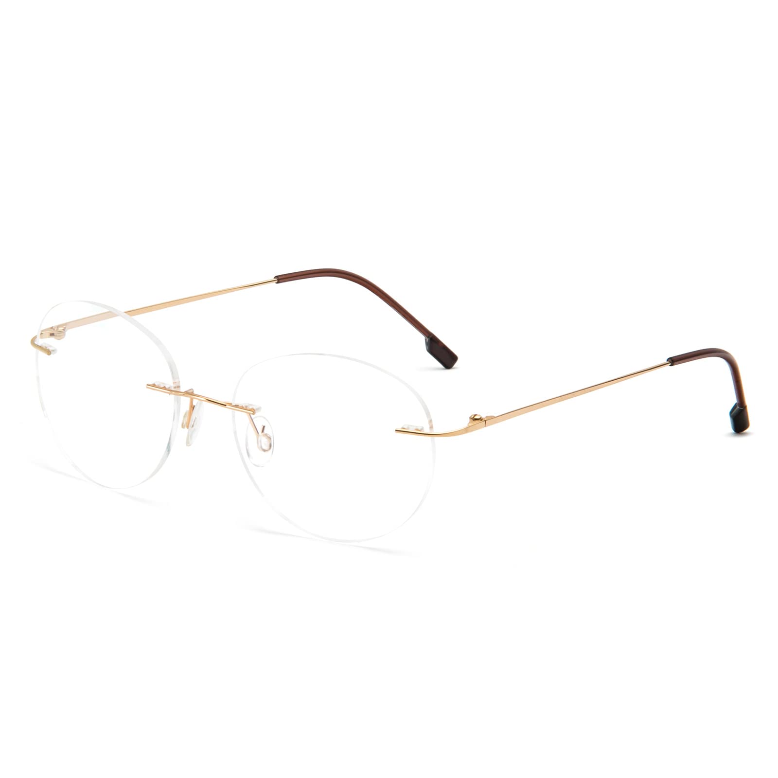 KoKoBin Round Randlos Lesebrille super Light Titanlegierung Lesehilfe für Damen und Herren (Gold, 3.5, diopters)