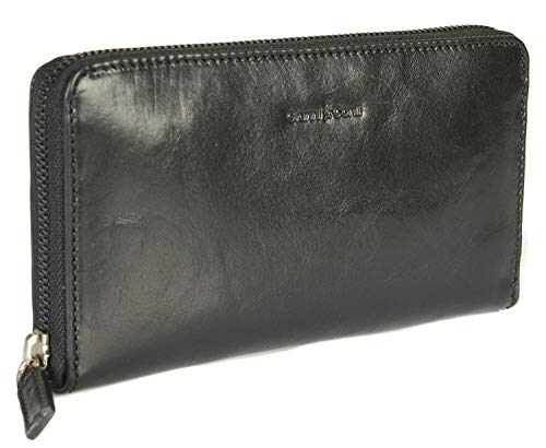 Gianni Conti Fin Italien Cuir Ample Porte-Monnaie Fermeture Éclair Contour 9408106 - Noir, Large