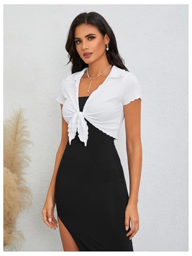 Milumia Women Tie Front Crop Tops Sexy Deep V Neck Y2k Going Out Rave Shirts3