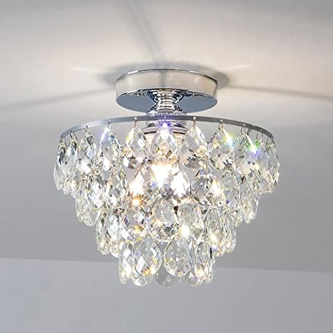 Mini Crystal Chandelier Ceiling Light Small, Modern Chrome Crystal Flush Mount Ceiling Light, E26 Base Farmhouse Ceiling Lighting Fixture for Bedroom Bathroom Closet Hallway Kitchen Cover