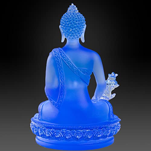 Houlu Small Crystal Medicine Buddha Statue For Indoor Home Decor, 4.33 In Liuli Crystal Healing Buddha Figurine For Health - Blue #TOP4