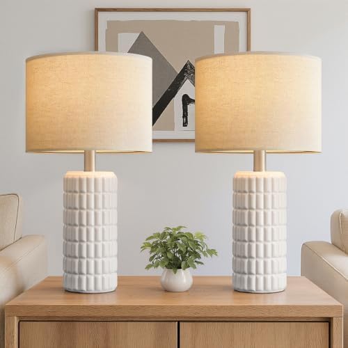 Seealle 23" Modern Ceramic Table Lamps Set of 2, Lamps for Bedroo...