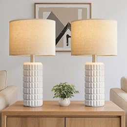 Seealle 23" Modern Ceramic Table Lamps Set of 2, Lamps for Bedroom, White