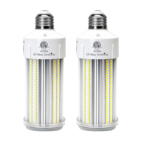 CA New Sunshine 2 Pack 600W Equivalent LED Corn Light Bulb 9000 Lumen 5000K 60W Large Area Daylight White E26/E27 Medium Base for Outdoor Indoor Garage Warehouse Factory Workshop Street Barn Backyard