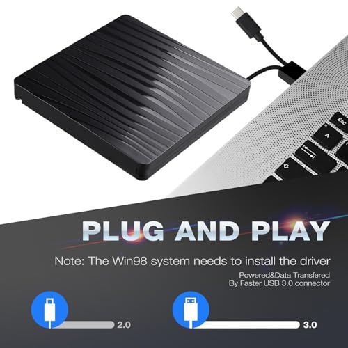 ULANSeN External CD/DVD Drive for Laptop, USB A/C 3.0 CD DVD Player Portable +/-RW Burner CD ROM Reader Writer Disk Duplicator Compatible with Laptop Desktop PC Windows Apple Mac Pro MacBook Linux