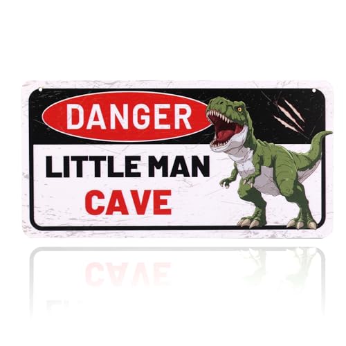 Image of Danger Dinosaur Door Decor, Little Man Cave Wall Art Vintage Dinosaur Theme Room Decoration for Boys Toddler Gift Bedroom Nursery Room Decor