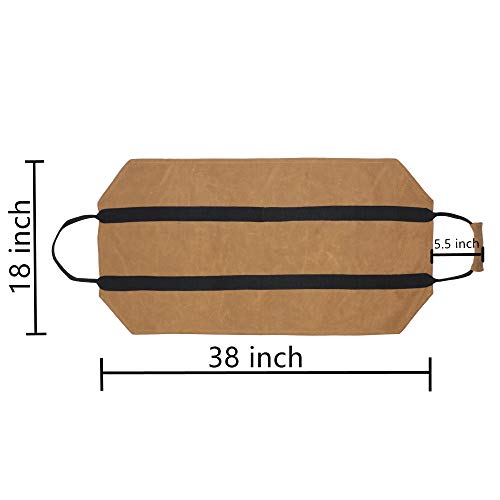 Heavy Duty 16Oz Waxed Canvas Waterproof Firewood Log Tote Bag, Wood Carrying Bag For Fireplaces & Wood Stoves #TOP2