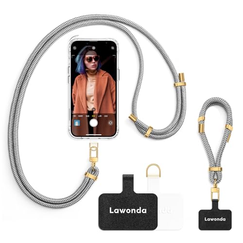 Image of 2 Pads Phone Lanyard Adjustable Crossbody Cell Phone Neck Strap | Universal Phone Wrist Lanyard,2pcs Tether Tab for Most Smartphones Travel Essentials,Anti-Lost Charm Strap,Porpoise Grey