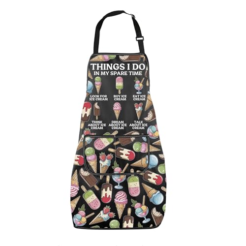 MNIGIU Ice Cream Lover Gift Summer Party Gift Things I Do In My Spare Time Ice Cream Kitchen Apron With Pockets Cooking Apron