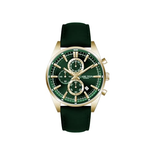 Image of Carlton London Windsor Men Analog Watch, Round Dial, Leather Strap, Quartz Movement, 43 mm Case, Slim Design, Lightweight Comfort, 30M Water Resistant, Casual Formal Wear
