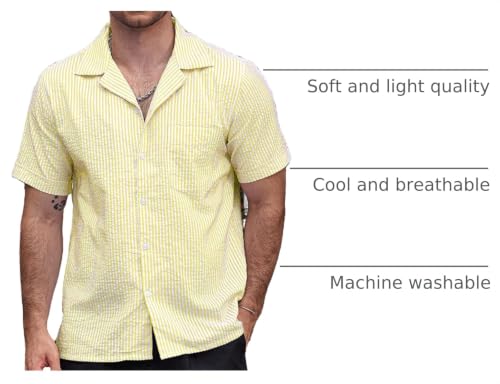Image of VATPAVE Mens Striped Summer Shirt Casual Button Down Short Sleeve Beach Shirts Cotton Shirts for Men