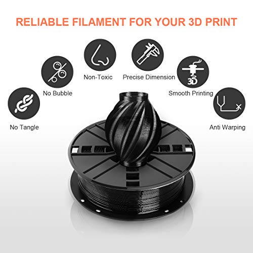 Image of PETG 3D Printer Filament - Black 1.75mm, 1kg Spool (2.2lbs), + /- 0.03mm Accuracy