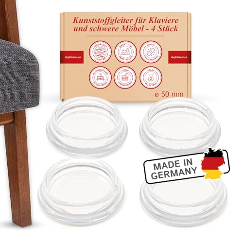 Möbeluntersetzer für schwere Möbel (bei 4 Stück max. 140 kg), rund, transparent, 4 Stück, 50 mm Innendurchmesser - Ideal als Sofa Bodenschutz oder Klavier Bodenschoner (Klavieruntersetzer)