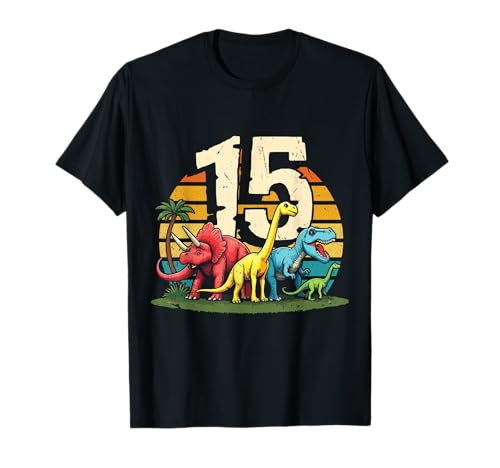 15th Birthday TRex Dinosaur 15 Year Old Boy Girl T-Shirt