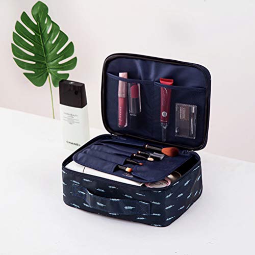 Preisvergleich Produktbild GLXLSBZ Kosmetiktasche Mädchen, Reise Schminktasche mit Pinselfach Schwarz Kosmetiktasche mit vielen Fächern Tragbare Doppelschicht Wasserdicht Makeup Tasche Organizer, Dark Blue