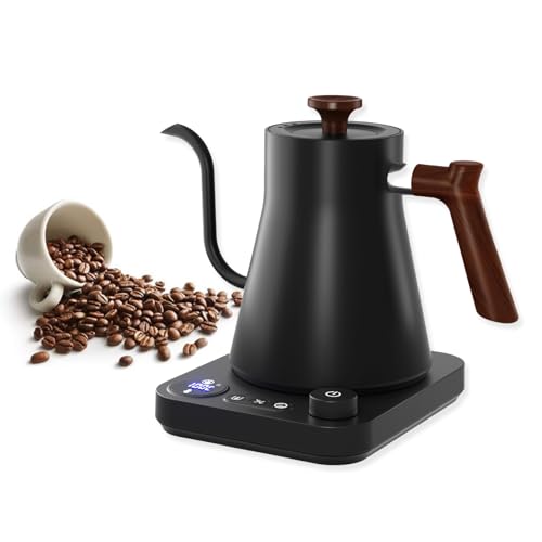 Electric Gooseneck Kettle, ±1°F Temperature Control, 1200W Rapid Heating, LCD Display, Timer, Keep Warm, 304 Stainless Steel, 0.9L, Black, for Drip Coffee, Tea Brewing (US Plug