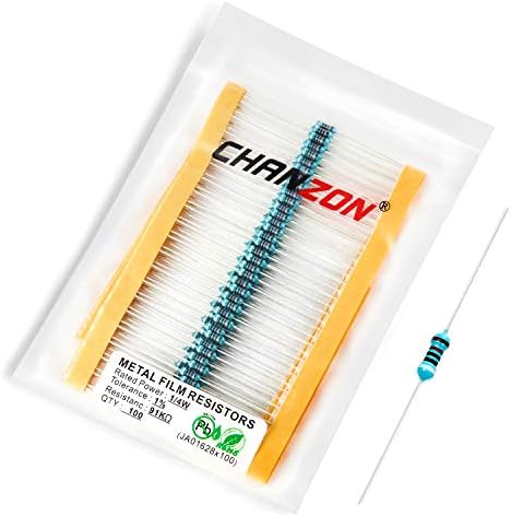 Chanzon 100pcs 1/4W (0.25W) 1 Ω ohm Metal Film Fixed Resistor 0.01 ±1% Tolerance 1R MF Through Hole Resistors Current Limiting Rohs Certificated
