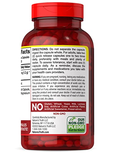 Nature's Truth Apple Cider Vinegar Capsules | 1200Mg | 200 Pills | Extra Strength | Value Size | Non-Gmo, Gluten Free Supplement #TOP6