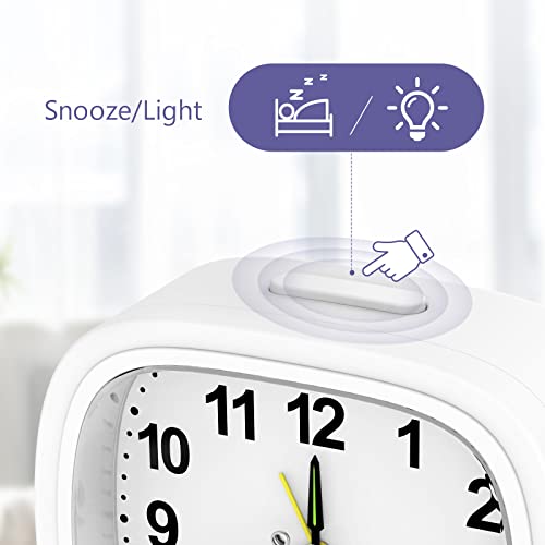 Jxtz Analog Alarm Clock, Silent Non Ticking Bedside Clock Battery Powered, Small Travel Clock With Night Light, Ascending Alarm, Snooze, Easy Set, Desk Clock For Heavy Sleepers Kids Elder - White #TOP2