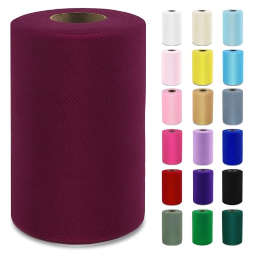 Image of Wine Red Tulle Fabric Roll 6 Inch x 100 Yards Tulle Ribbon
